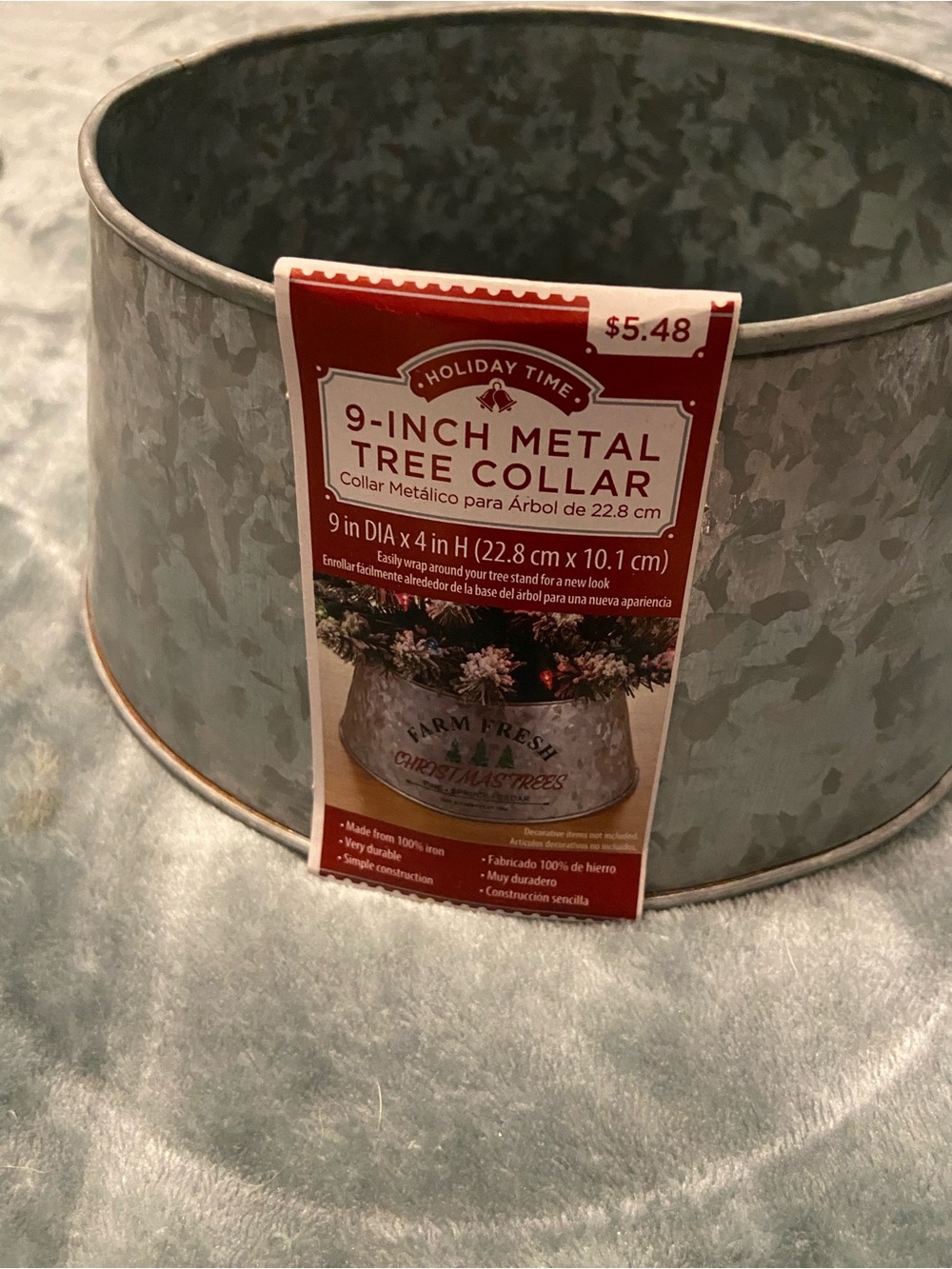 Holiday Time 9-Inch Metal Tree Collar - Galvanized Silver